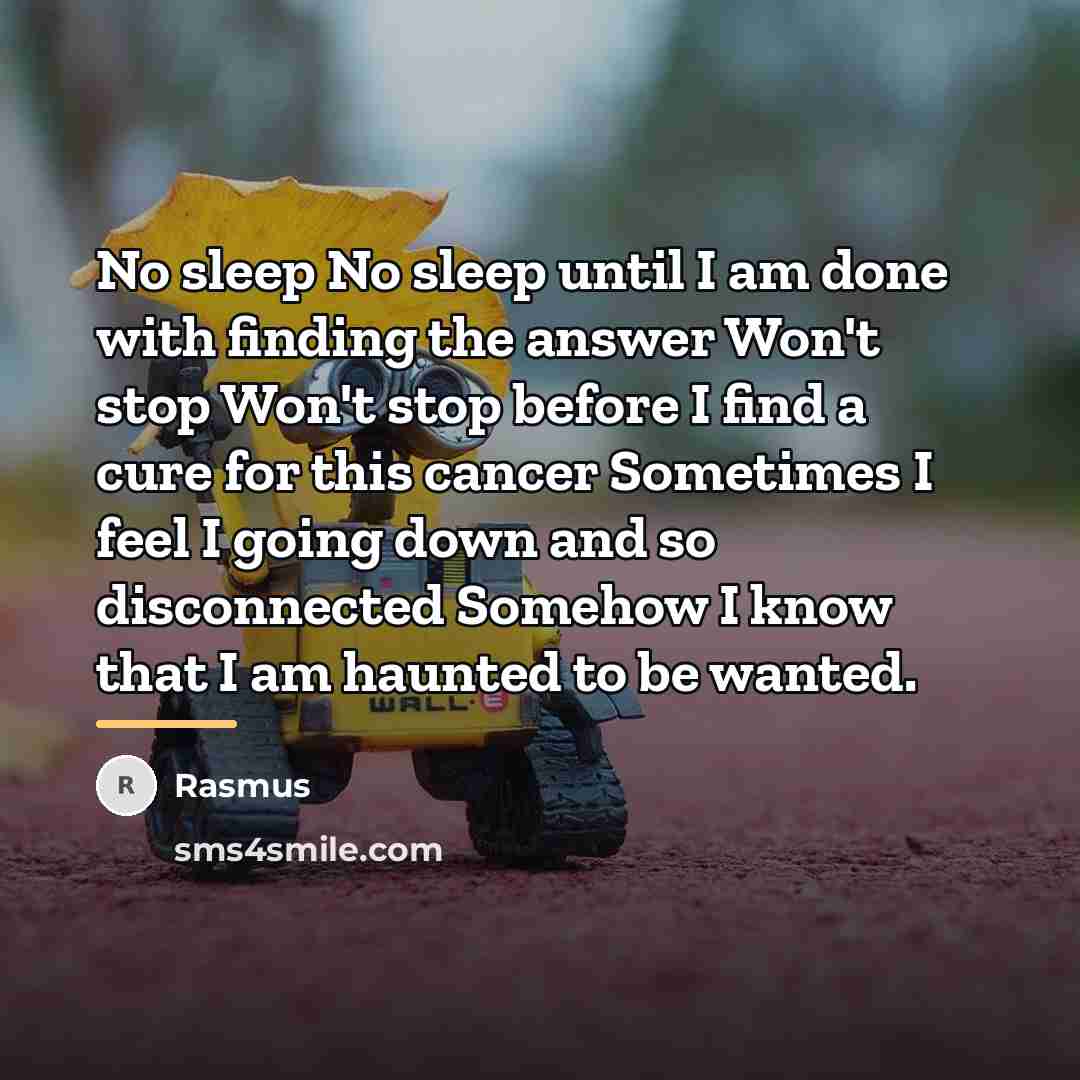 “No sleep No sleep until I am done with finding…” quote by Rasmus