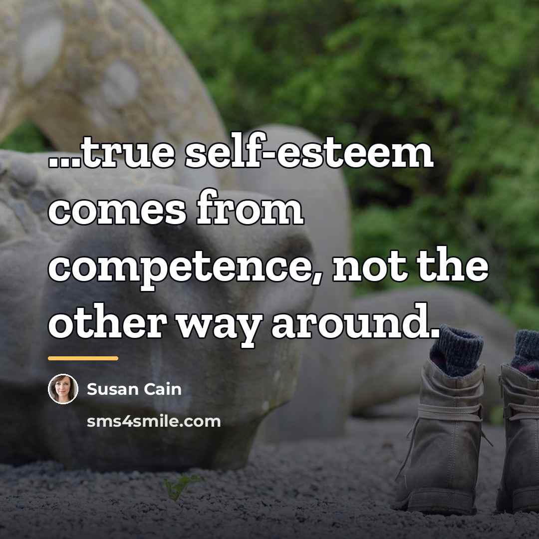 “...true self-esteem comes from competence, not the other way around.…” quote by Susan Cain