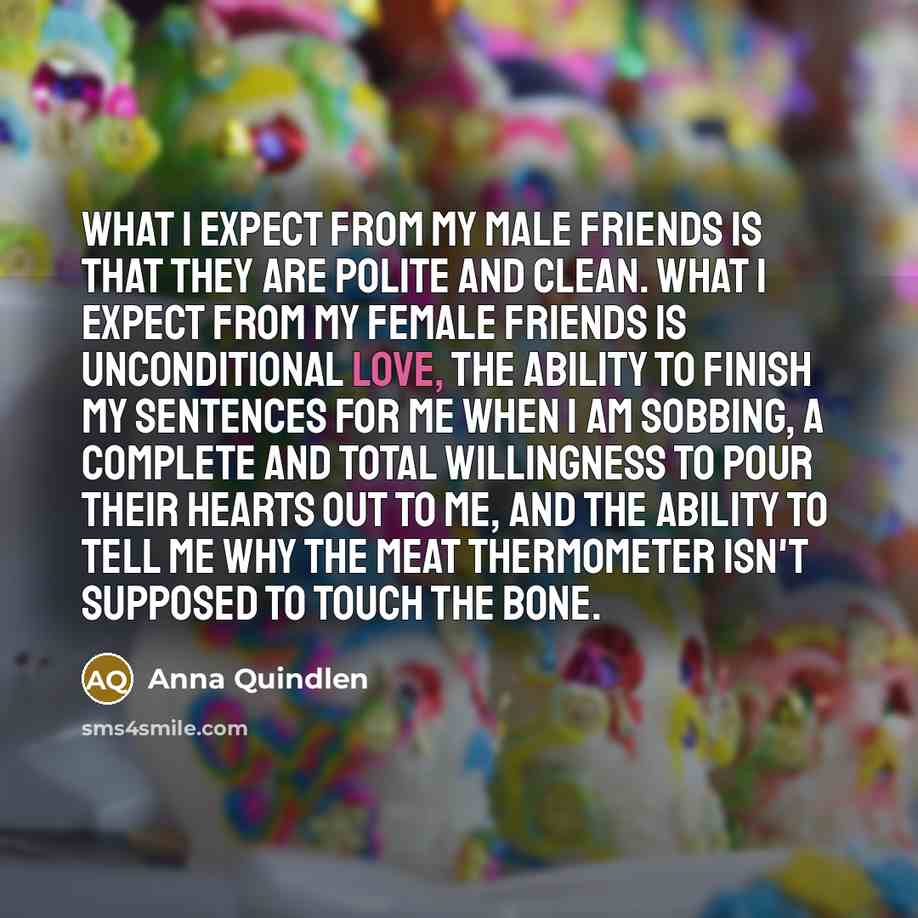 “What I expect from my male friends is that they…” quote by Anna Quindlen