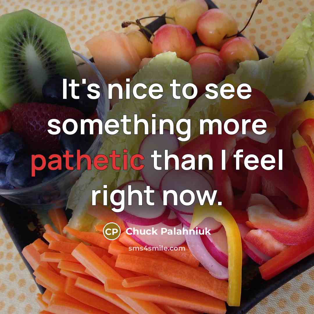 “It's nice to see something more pathetic than I feel right now.” quote by Chuck Palahniuk