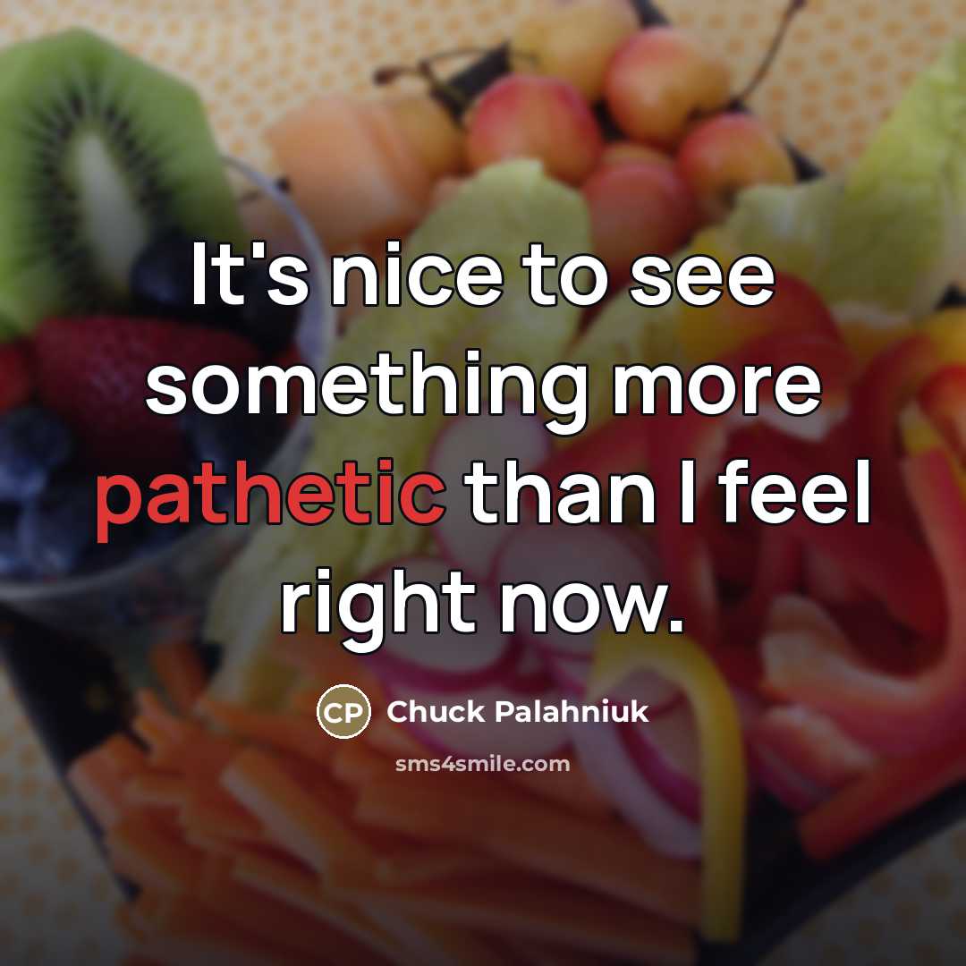 “It's nice to see something more pathetic than I feel…” quote by Chuck Palahniuk