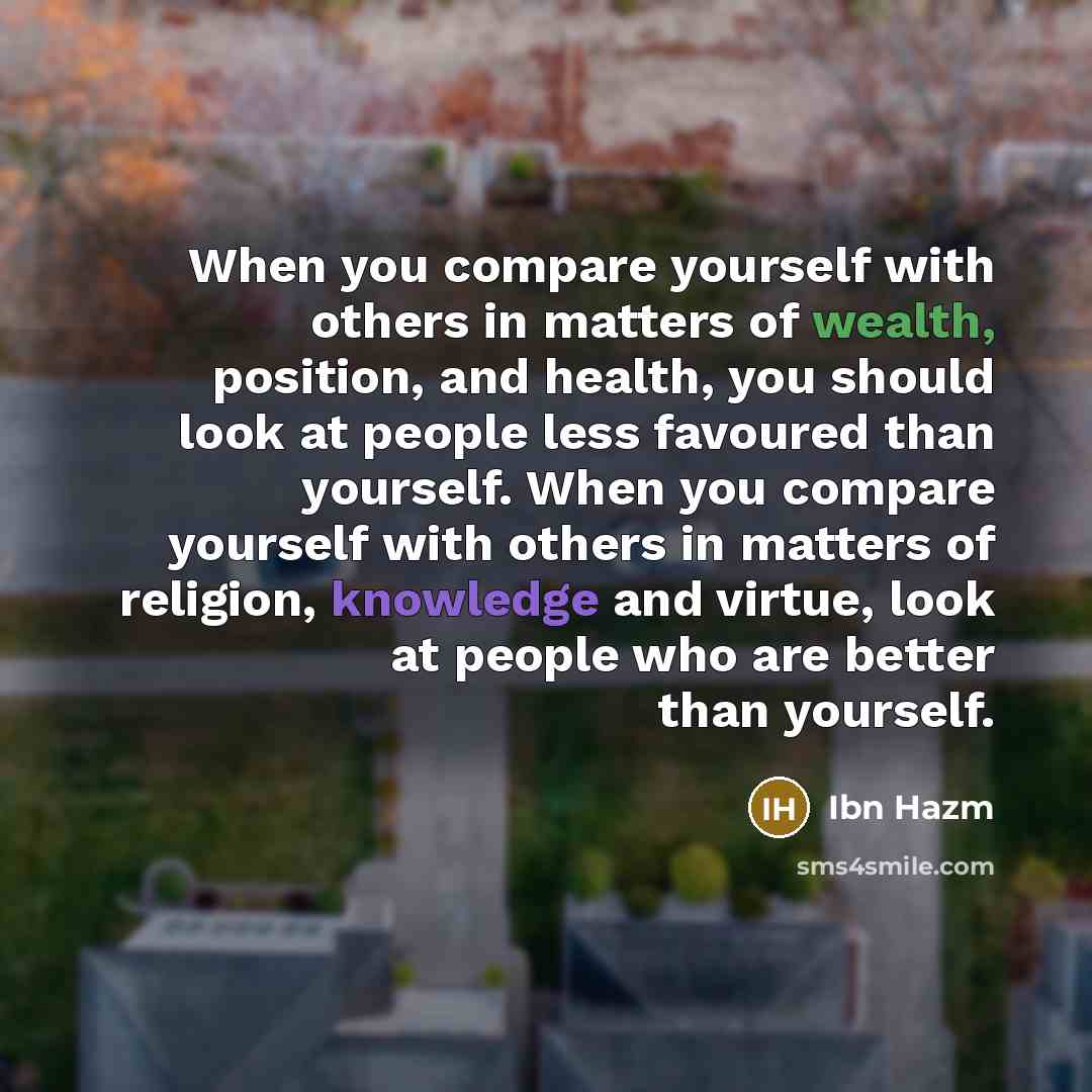 “When you compare yourself with others in matters of wealth,…” quote by Ibn Hazm