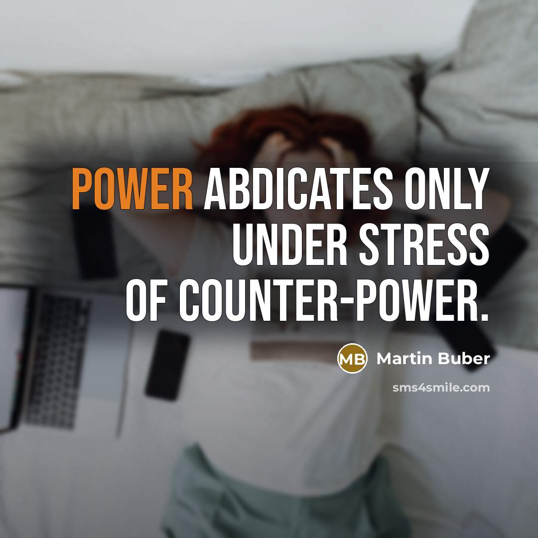 “Power abdicates only under stress of counter-power.…” quote by Martin Buber