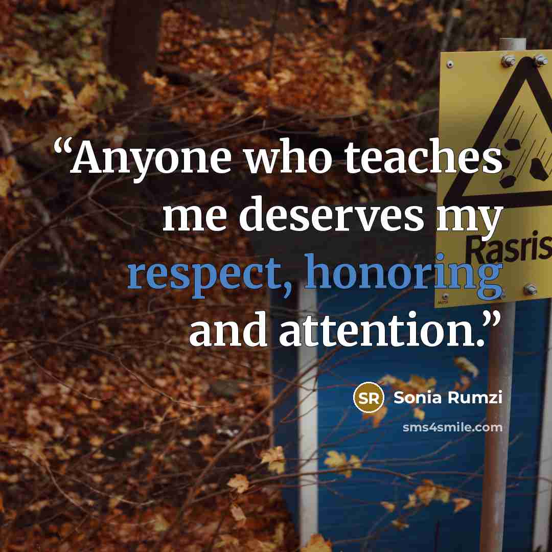 “Anyone who teaches me deserves my respect, honoring and attention.” quote by Sonia Rumzi