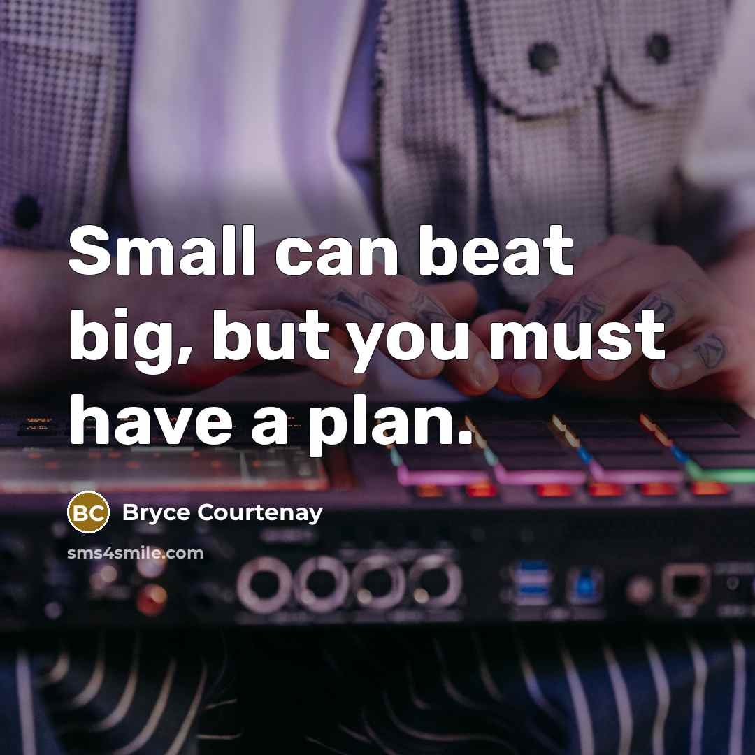 “Small can beat big, but you must have a plan.…” quote by Bryce Courtenay