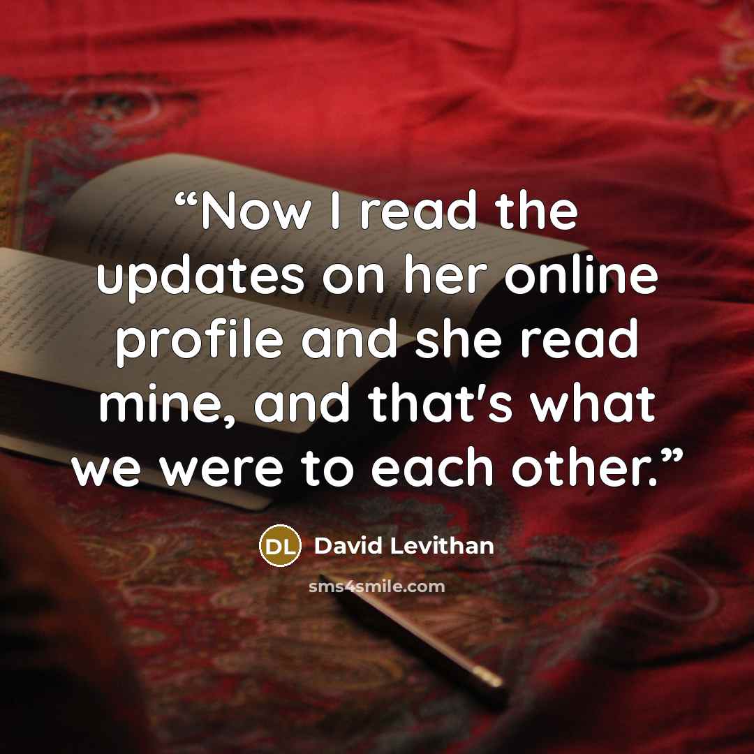 “Now I read the updates on her online profile and she read mine, and that's what we were to each other.” quote by David Levithan