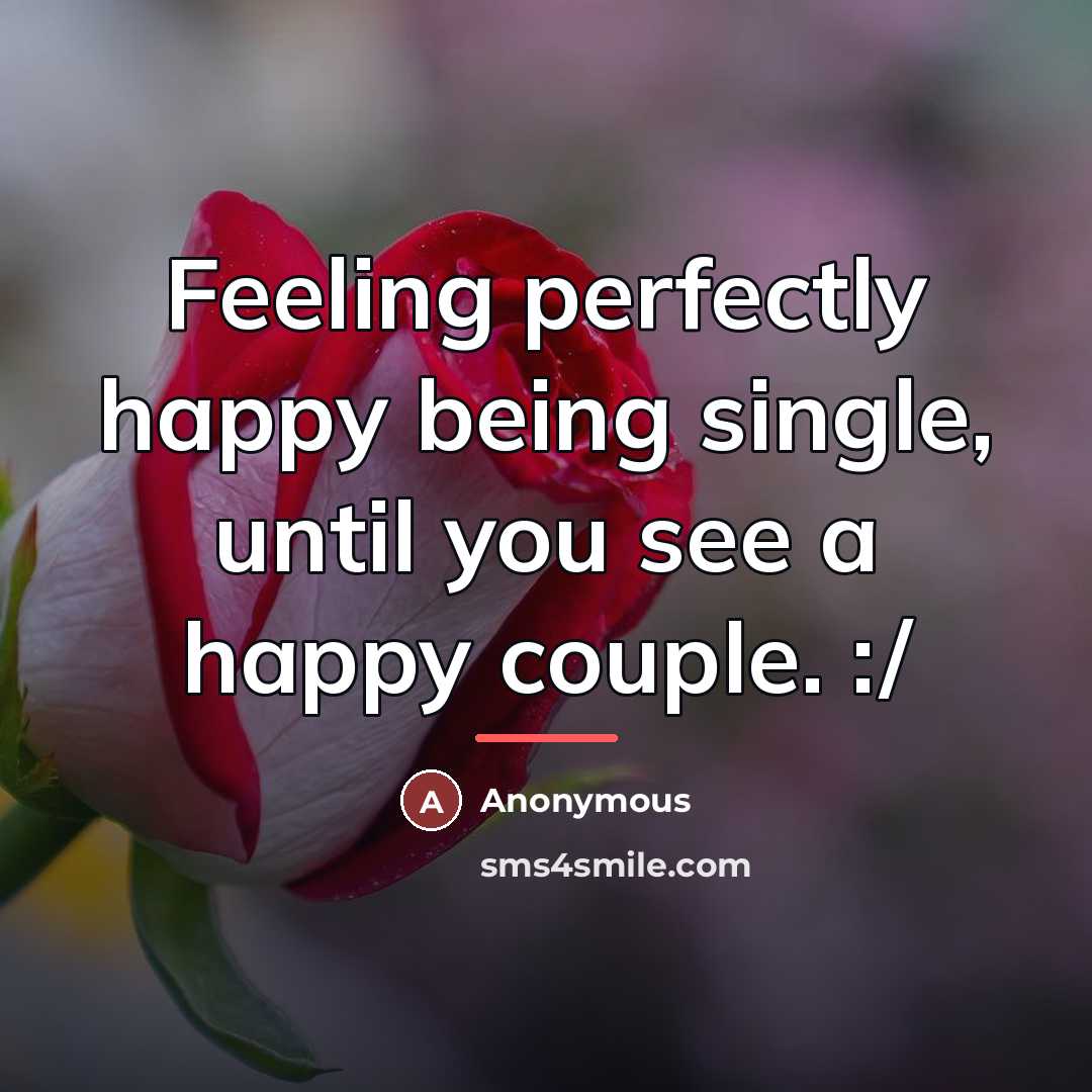 “Feeling perfectly happy being single, until you see a happy…” quote by Anonymous