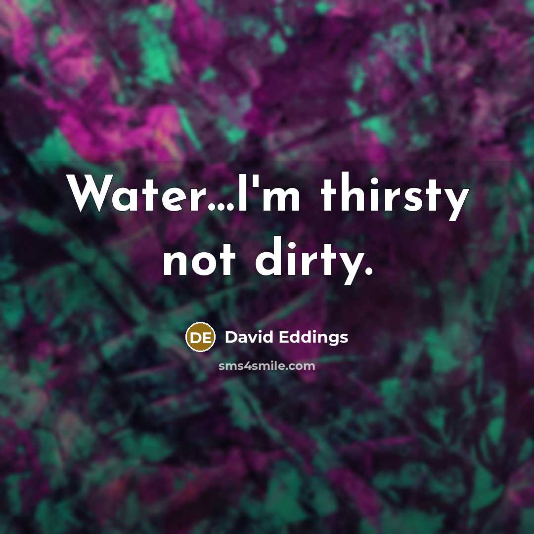 “Water....I'm thirsty not dirty.…” quote by David Eddings