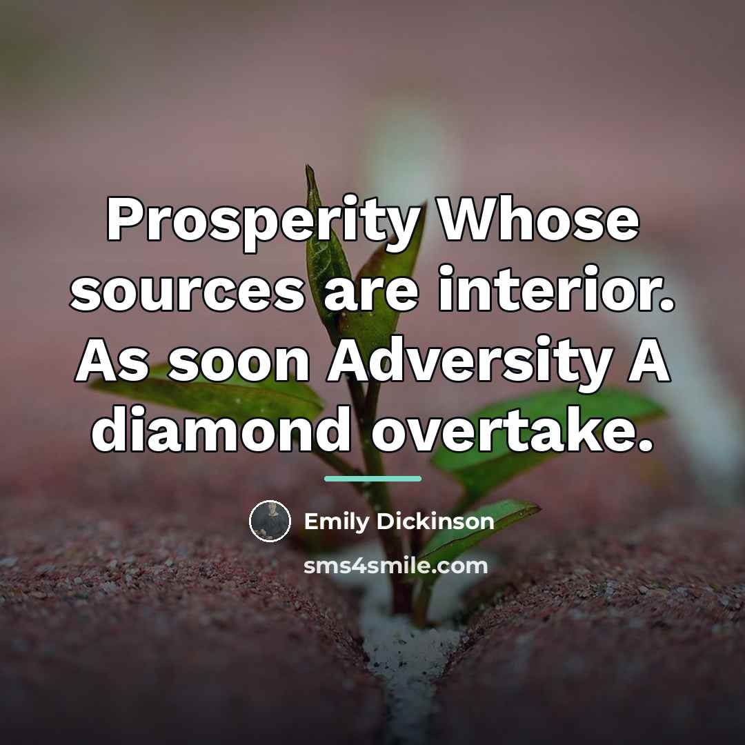 “Prosperity Whose sources are interior. As soon Adversity A diamond…” quote by Emily Dickinson