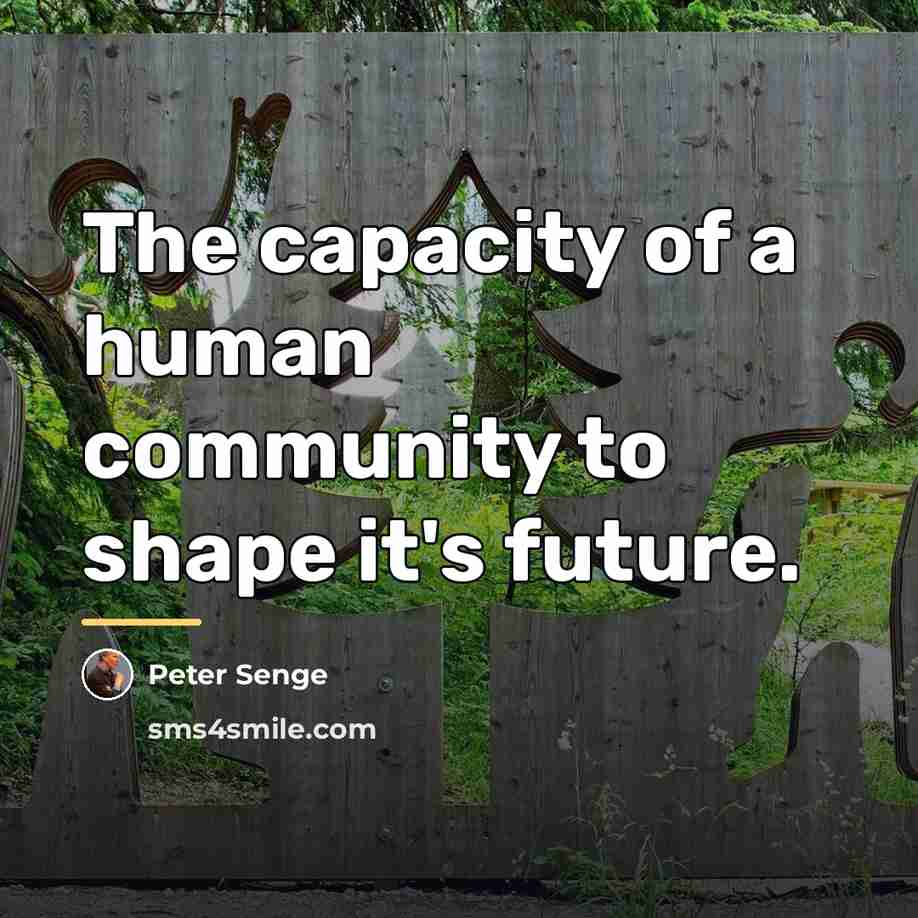 “The capacity of a human community to shape it's future.…” quote by Peter Senge