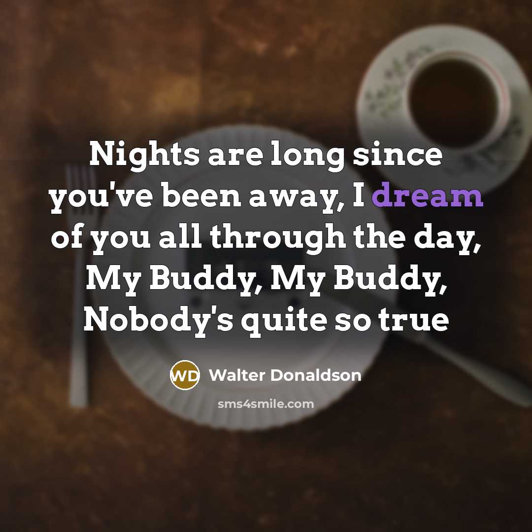 “Nights are long since you've been away, I dream of you all through the day, My Buddy, My Buddy, Nobody's quite so true” quote by Walter Donaldson