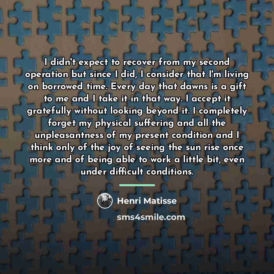 “I didn't expect to recover from my second operation but…” quote by Henri Matisse