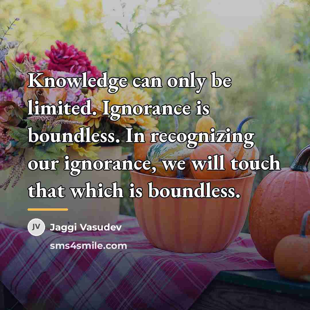 “Knowledge can only be limited. Ignorance is boundless. In recognizing…” quote by Jaggi Vasudev