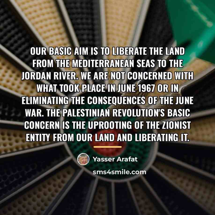 “Our basic aim is to liberate the land from the…” quote by Yasser Arafat
