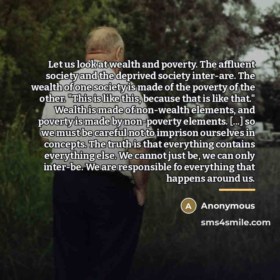 “Let us look at wealth and poverty. The affluent society…” quote by Anonymous