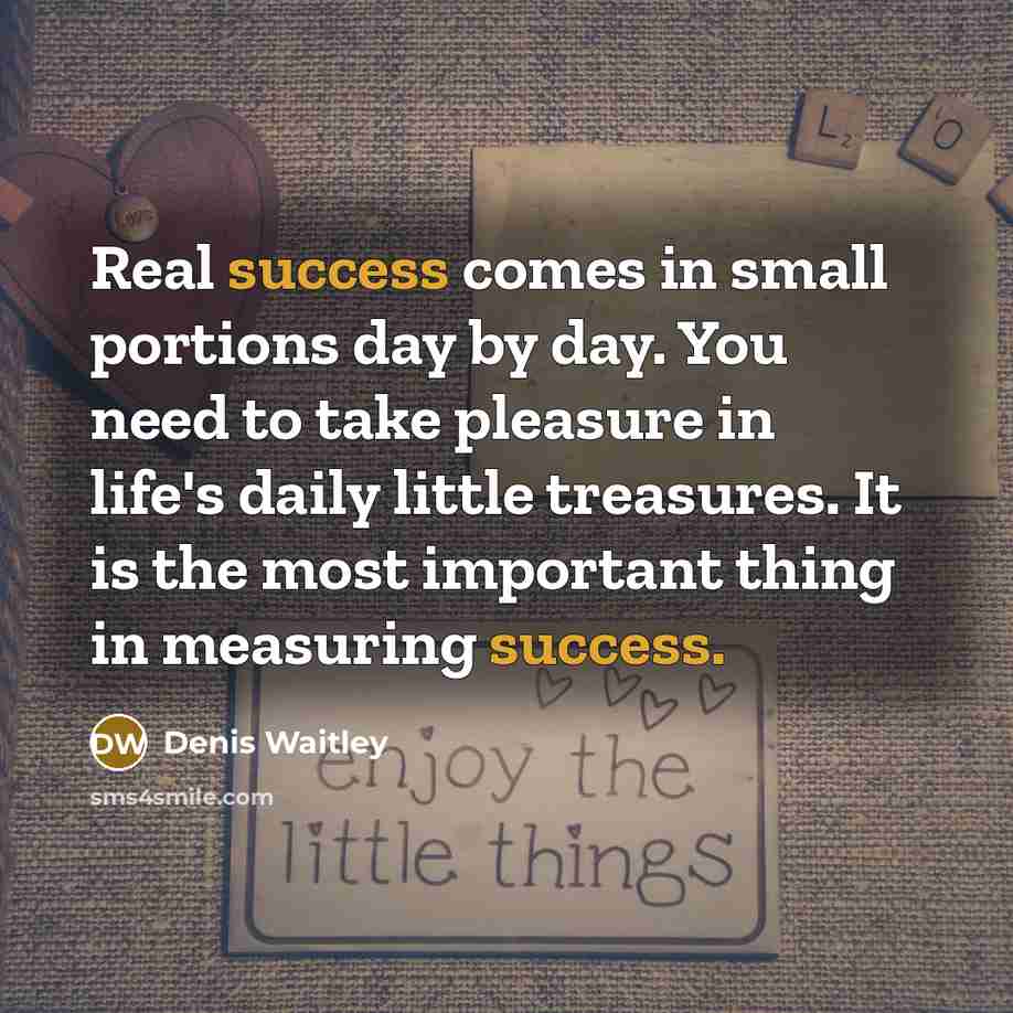 “Real success comes in small portions day by day. You…” quote by Denis Waitley
