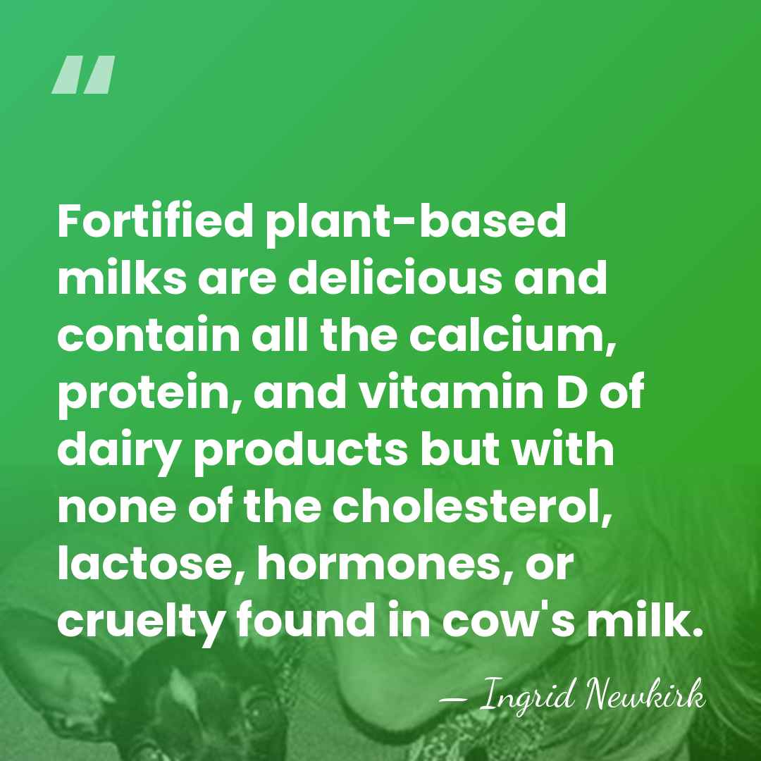 Fortified plant-based milks are delicious and contain all the calcium, protein, and&hellip; - Ingrid Newkirk