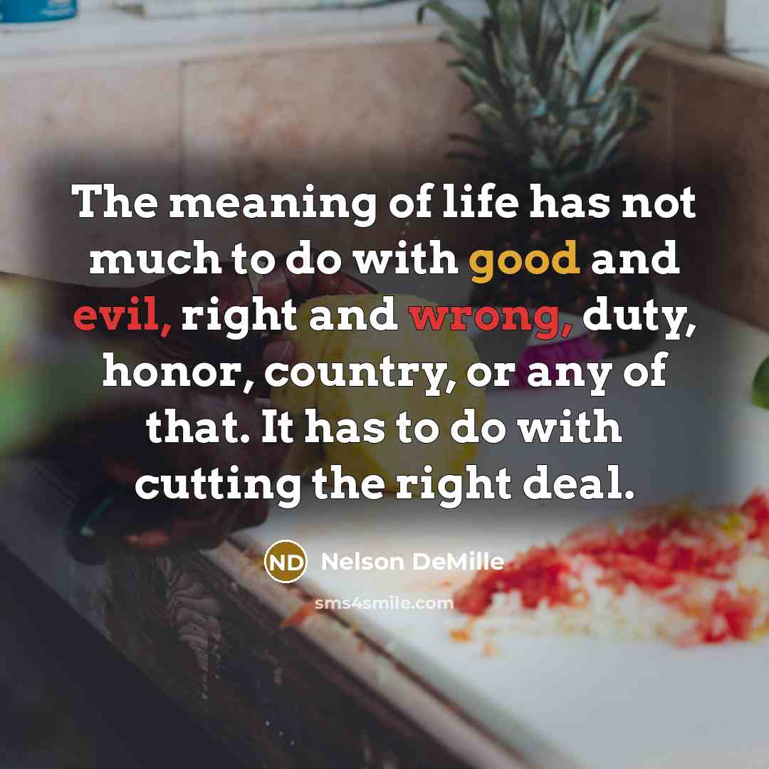 “The meaning of life has not much to do with…” quote by Nelson DeMille