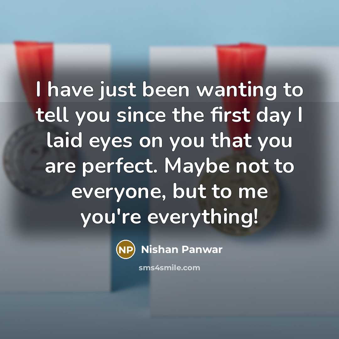 “I have just been wanting to tell you since the first day I laid eyes on you that you are perfect. Maybe not to everyone, but to me you're everything!” quote by Nishan Panwar