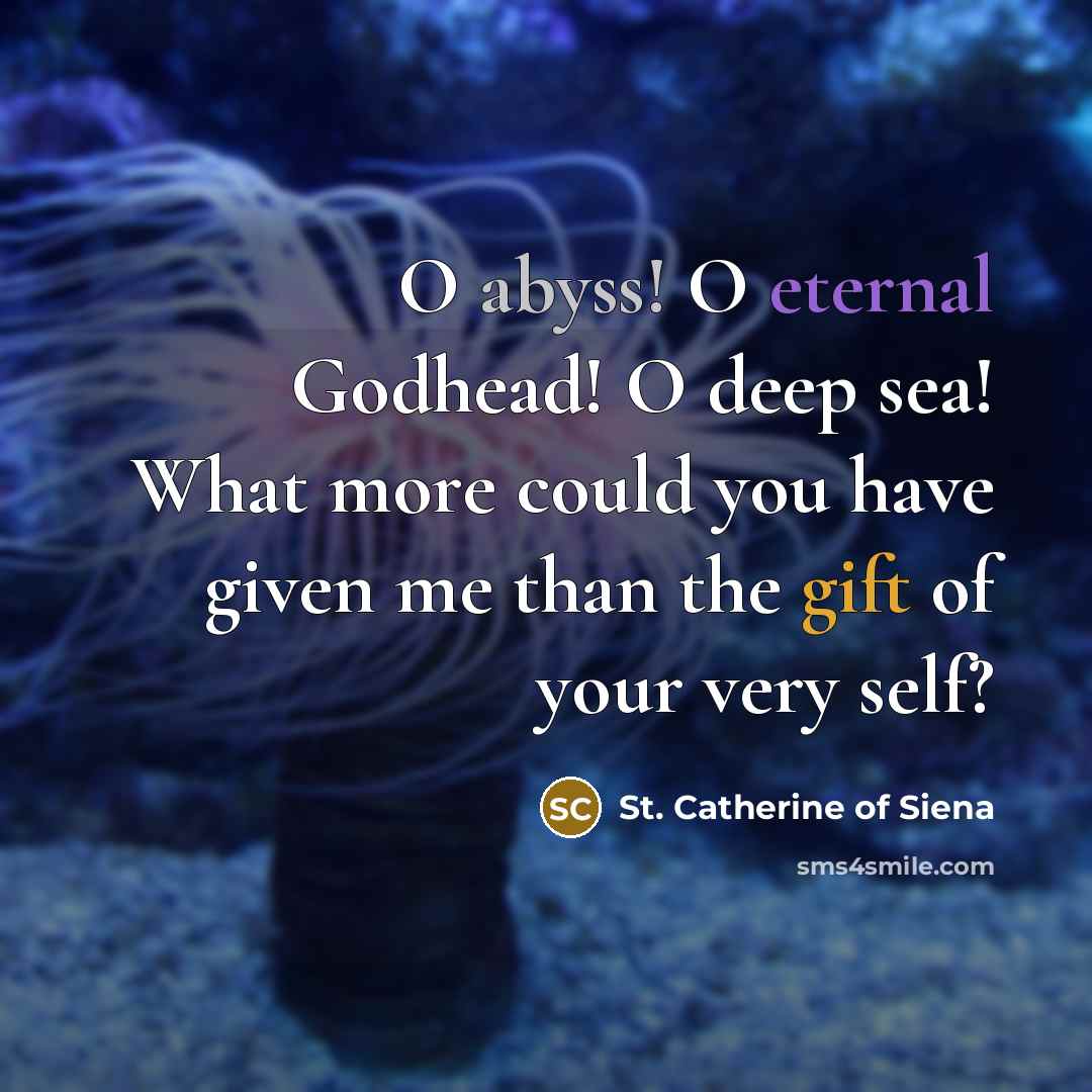 “O abyss! O eternal Godhead! O deep sea! What more…” quote by St. Catherine of Siena