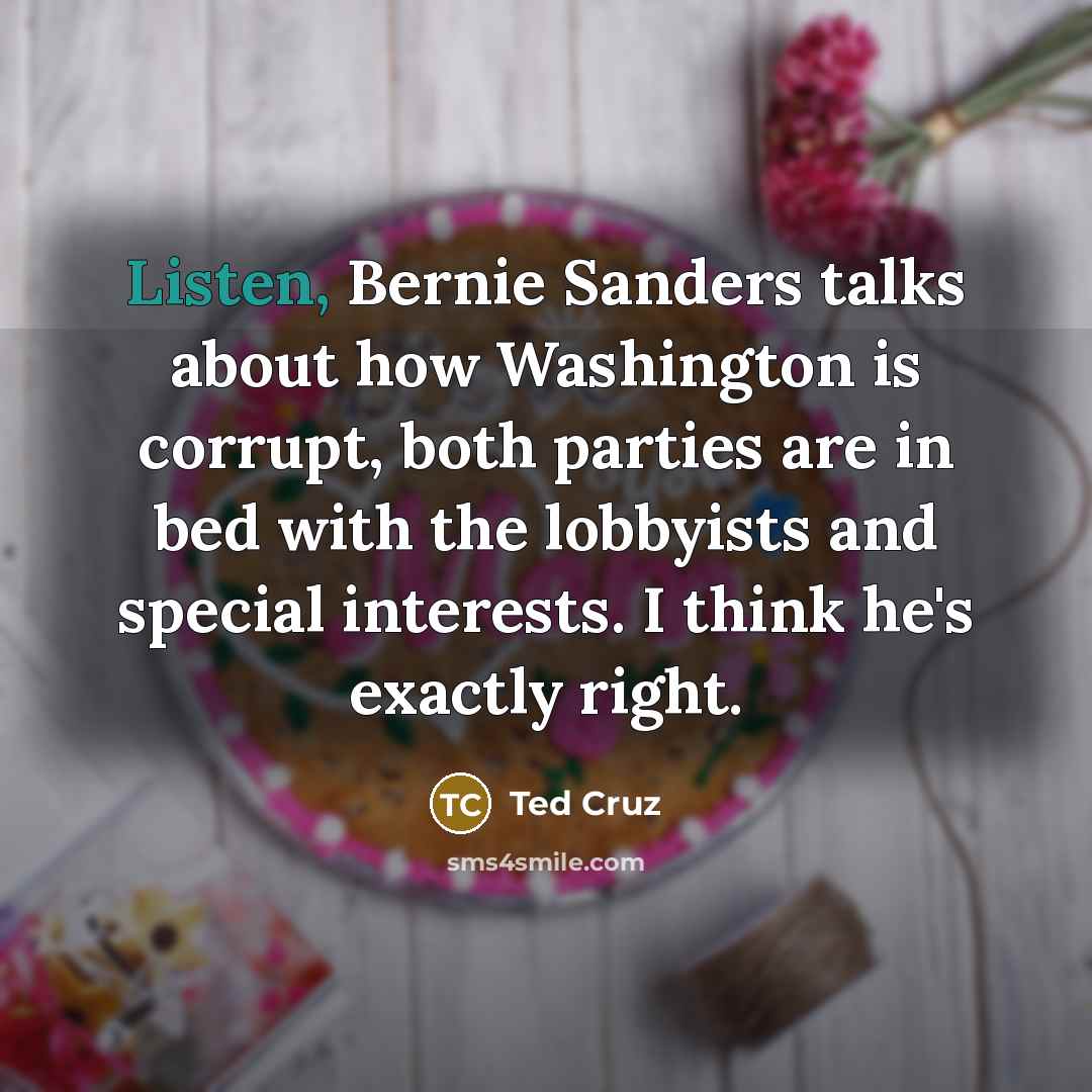 “Listen, Bernie Sanders talks about how Washington is corrupt, both…” quote by Ted Cruz