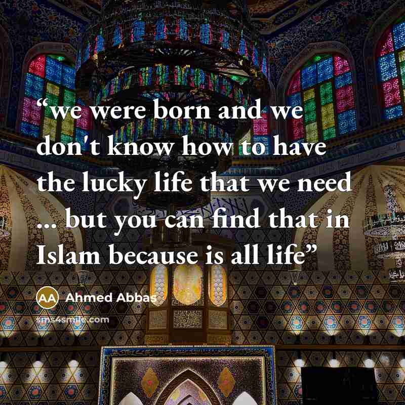 “we were born and we don't know how to have the lucky life that we need … but you can find that in Islam because is all life” quote by Ahmed Abbas