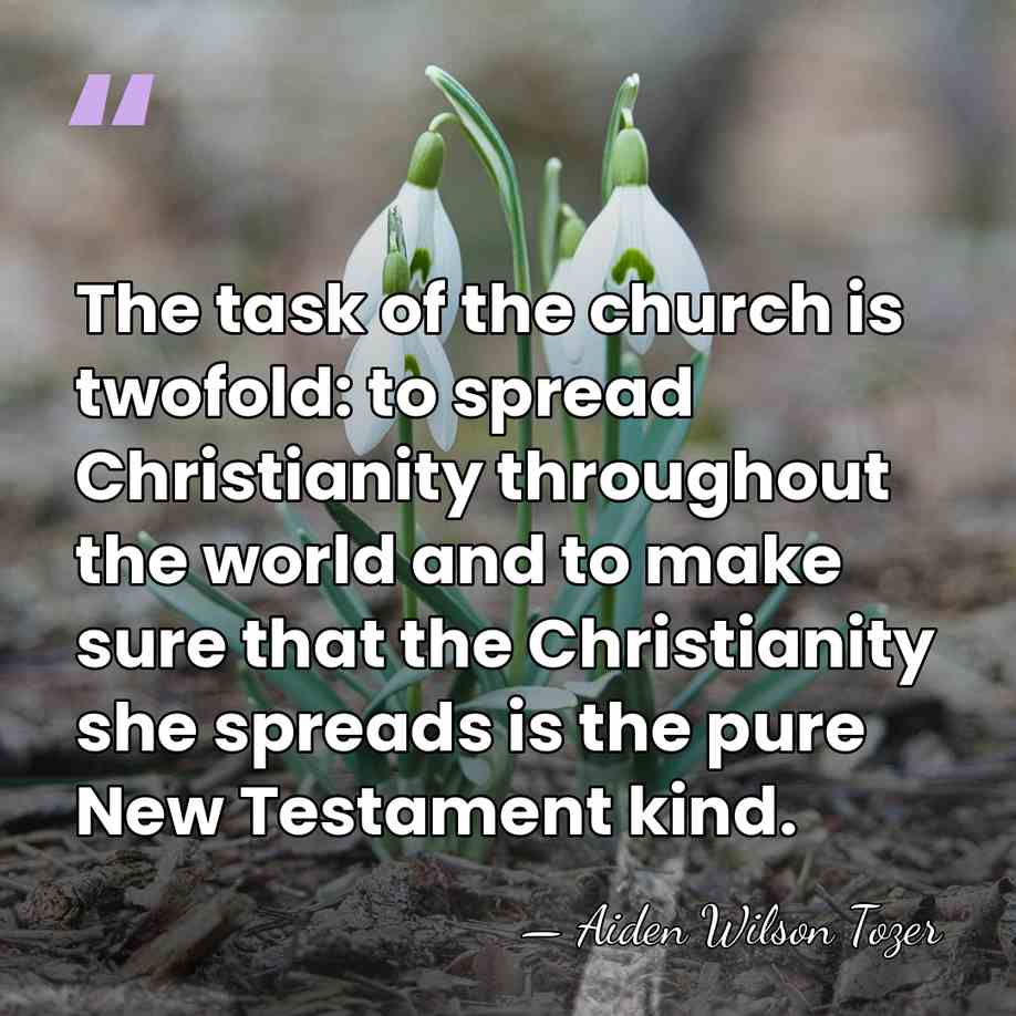 The task of the church is twofold: to spread Christianity throughout the&hellip; - Aiden Wilson Tozer