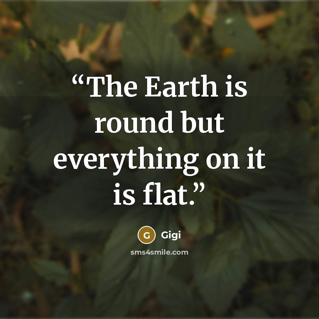 “The Earth is round but everything on it is flat.” quote by Gigi