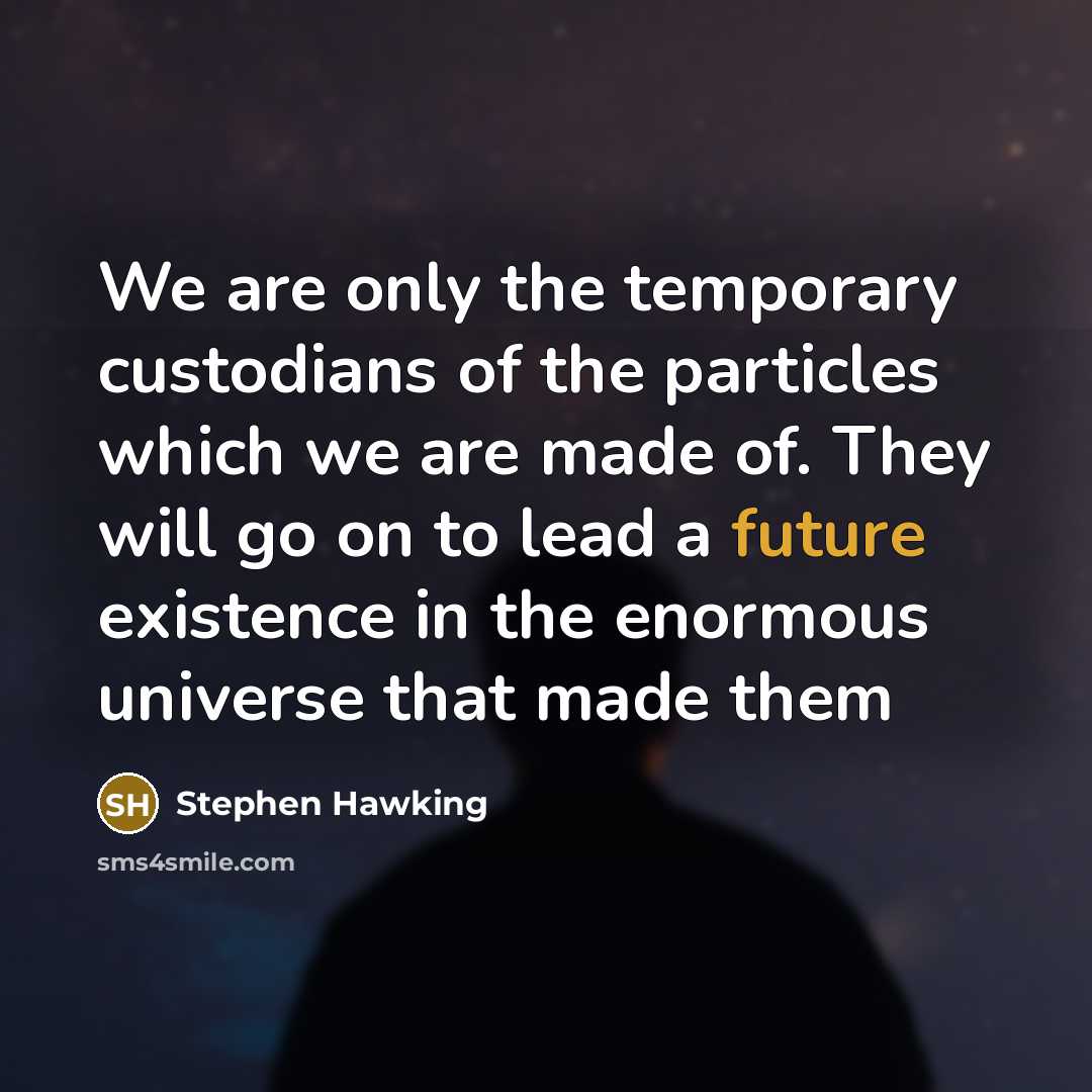 “We are only the temporary custodians of the particles which…” quote by Stephen Hawking