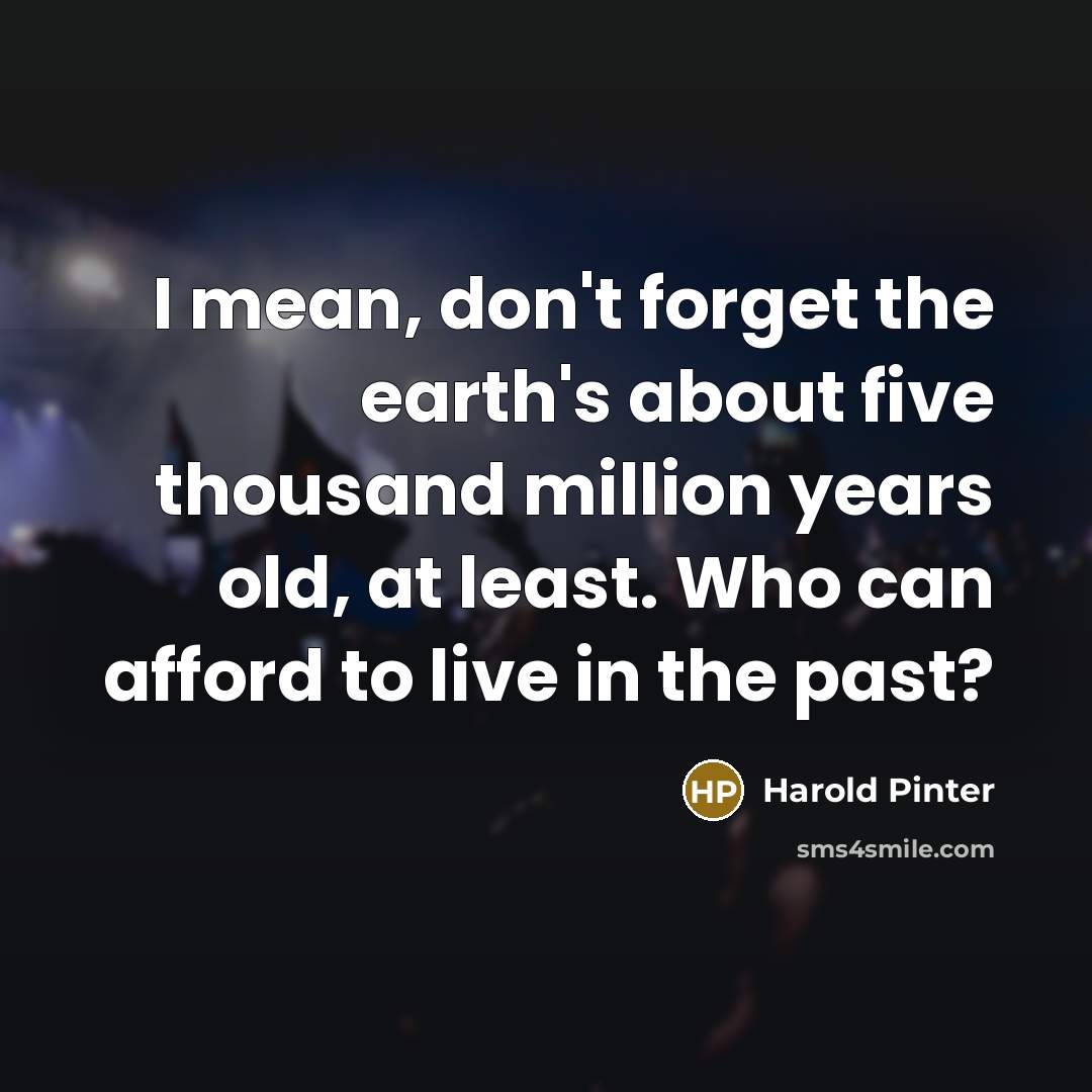 “I mean, don't forget the earth's about five thousand million years old, at least. Who can afford to live in the past?” quote by Harold Pinter