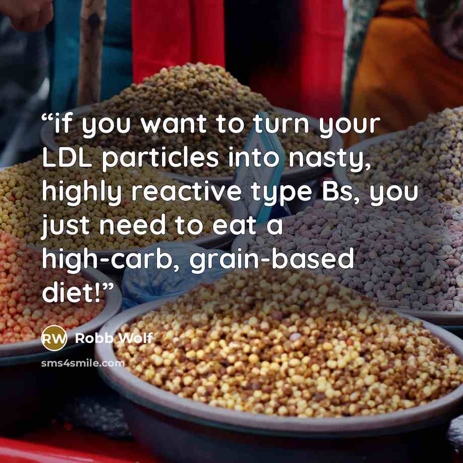 “if you want to turn your LDL particles into nasty, highly reactive type Bs, you just need to eat a high-carb, grain-based diet!” quote by Robb Wolf