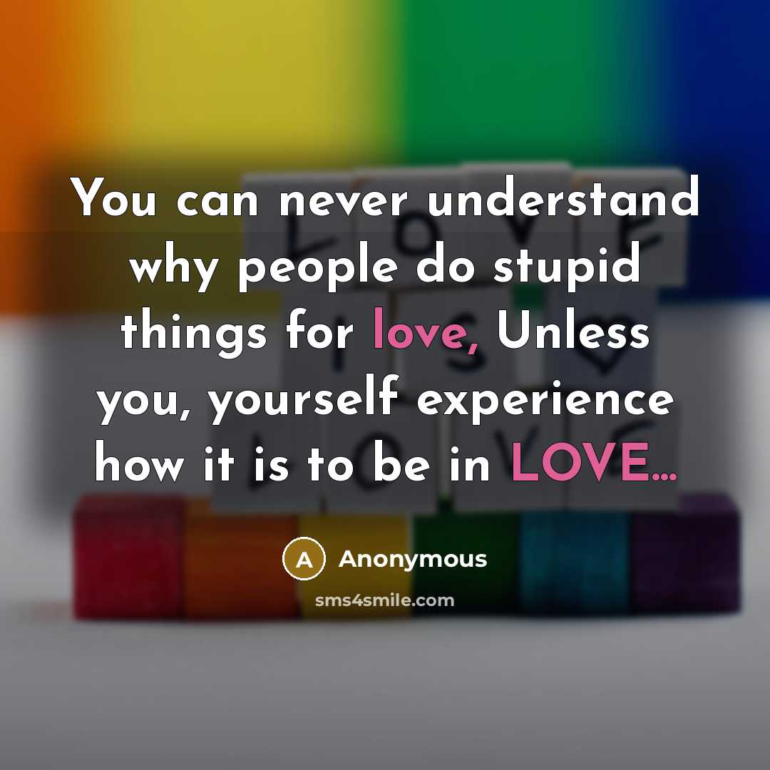 “You can never understand why people do stupid things for…” quote by Anonymous