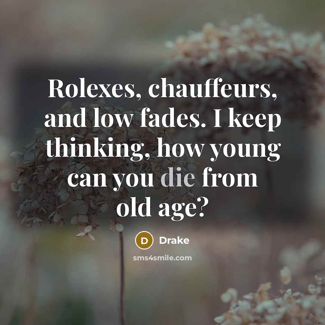 “Rolexes, chauffeurs, and low fades. I keep thinking, how young…” quote by Drake