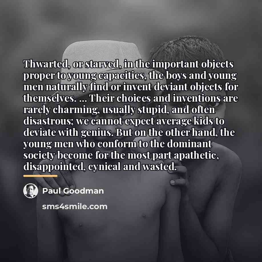 “Thwarted, or starved, in the important objects proper to young…” quote by Paul Goodman
