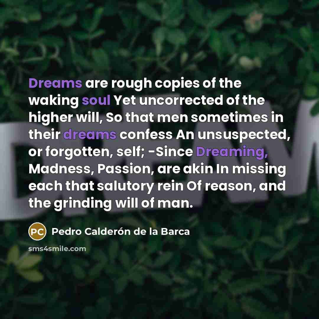 “Dreams are rough copies of the waking soul Yet uncorrected…” quote by Pedro Calderon de la Barca