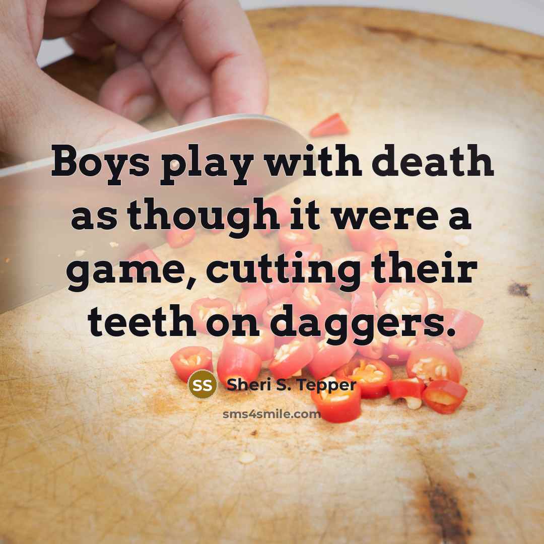 “Boys play with death as though it were a game,…” quote by Sheri S. Tepper