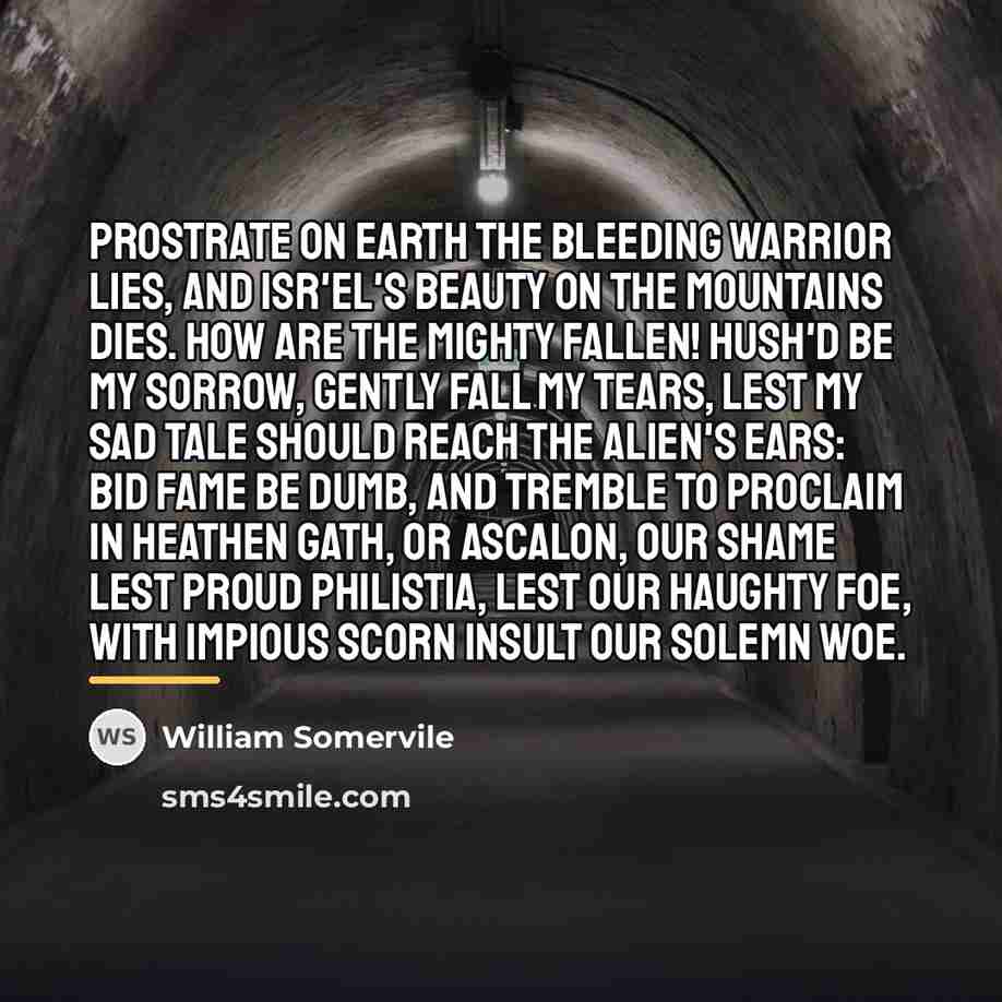 “Prostrate on earth the bleeding warrior lies, And Isr'el's beauty…” quote by William Somervile