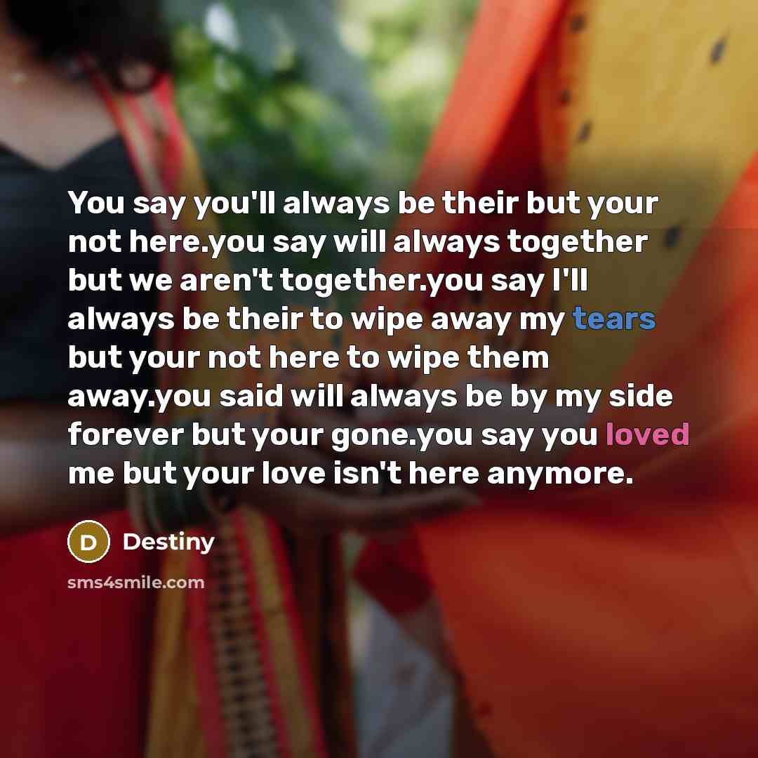 “You say you'll always be their but your not here.you…” quote by Destiny