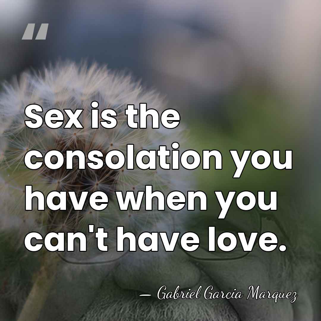 Sex is the consolation you have when you can't have love. - Gabriel Garcia Marquez