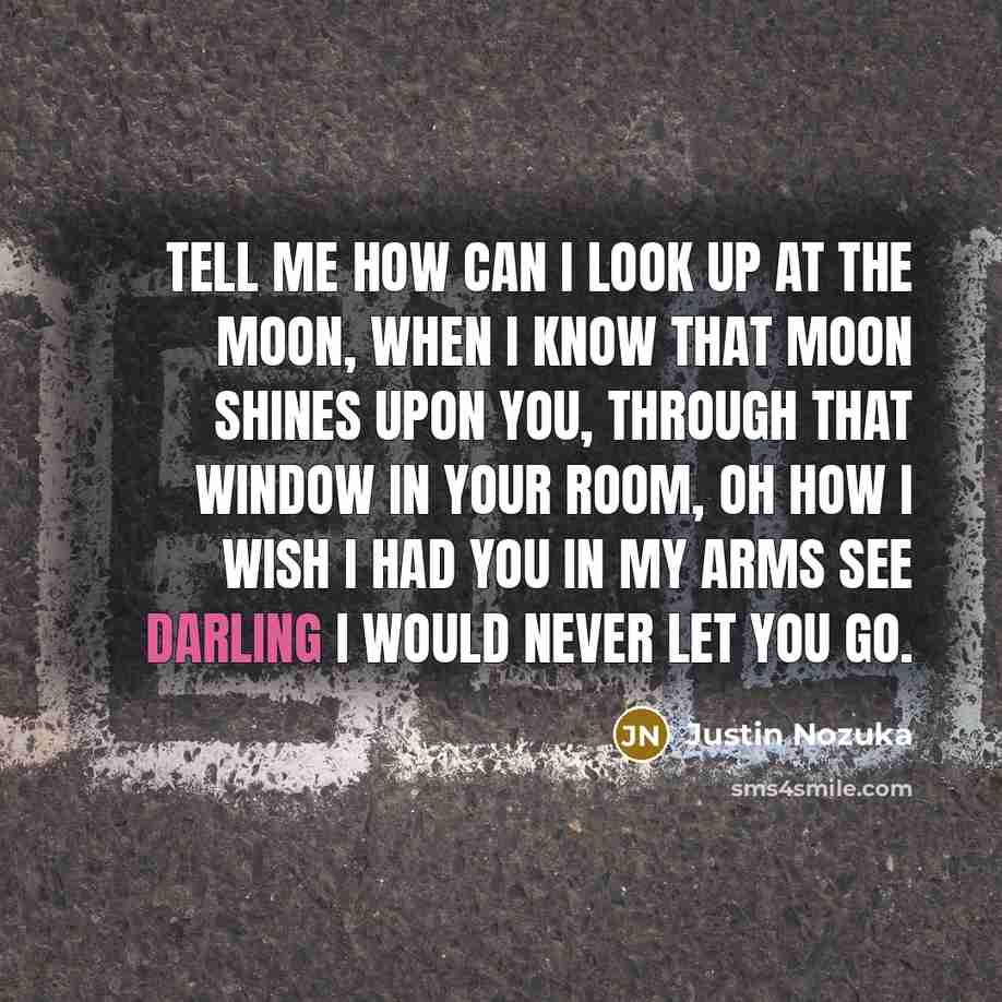 “Tell me how can I look up at the moon,…” quote by Justin Nozuka