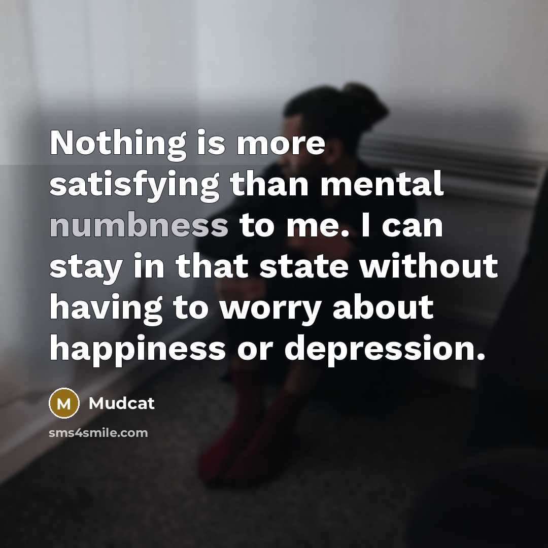 “Nothing is more satisfying than mental numbness to me. I…” quote by Mudcat