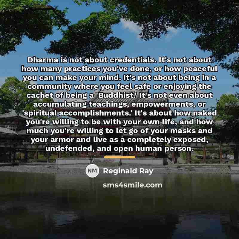 “Dharma is not about credentials. It's not about how many…” quote by Reginald Ray