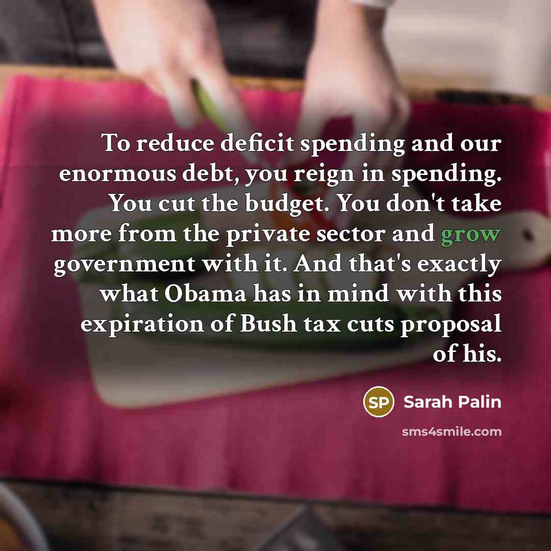 “To reduce deficit spending and our enormous debt, you reign…” quote by Sarah Palin