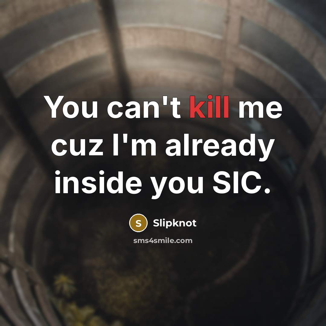 “You can't kill me cuz I'm already inside you SIC.…” quote by Slipknot