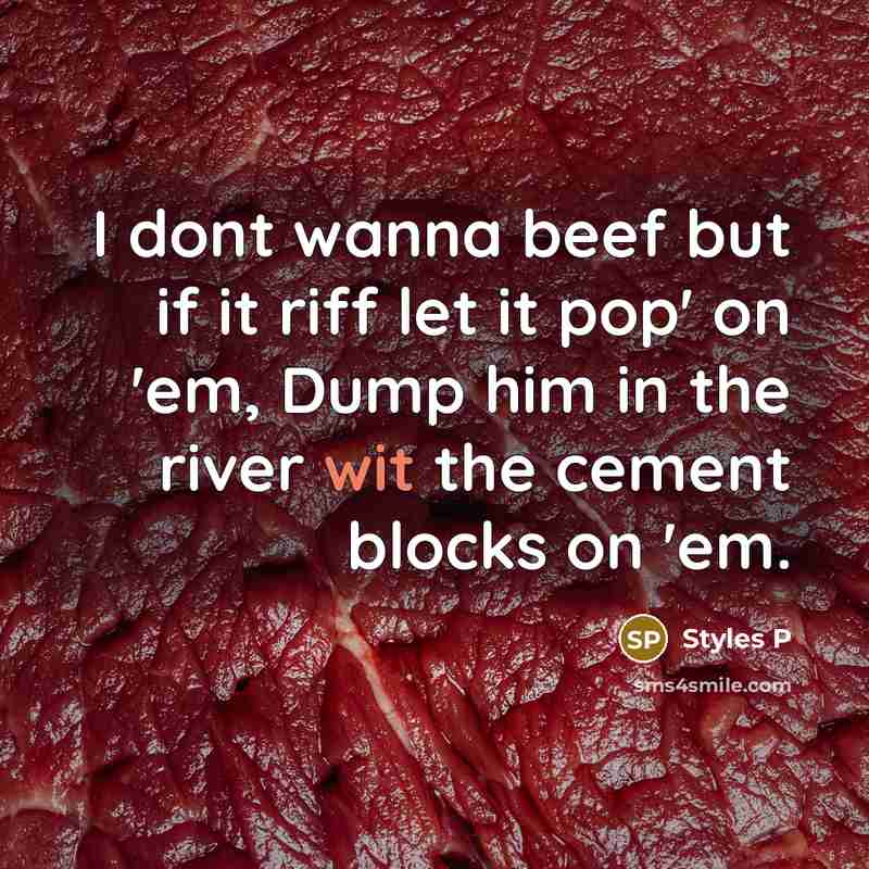 “I dont wanna beef but if it riff let it pop' on 'em, Dump him in the river wit the cement blocks on 'em.” quote by Styles P