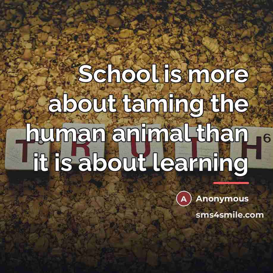“School is more about taming the human animal than it…” quote by Anonymous