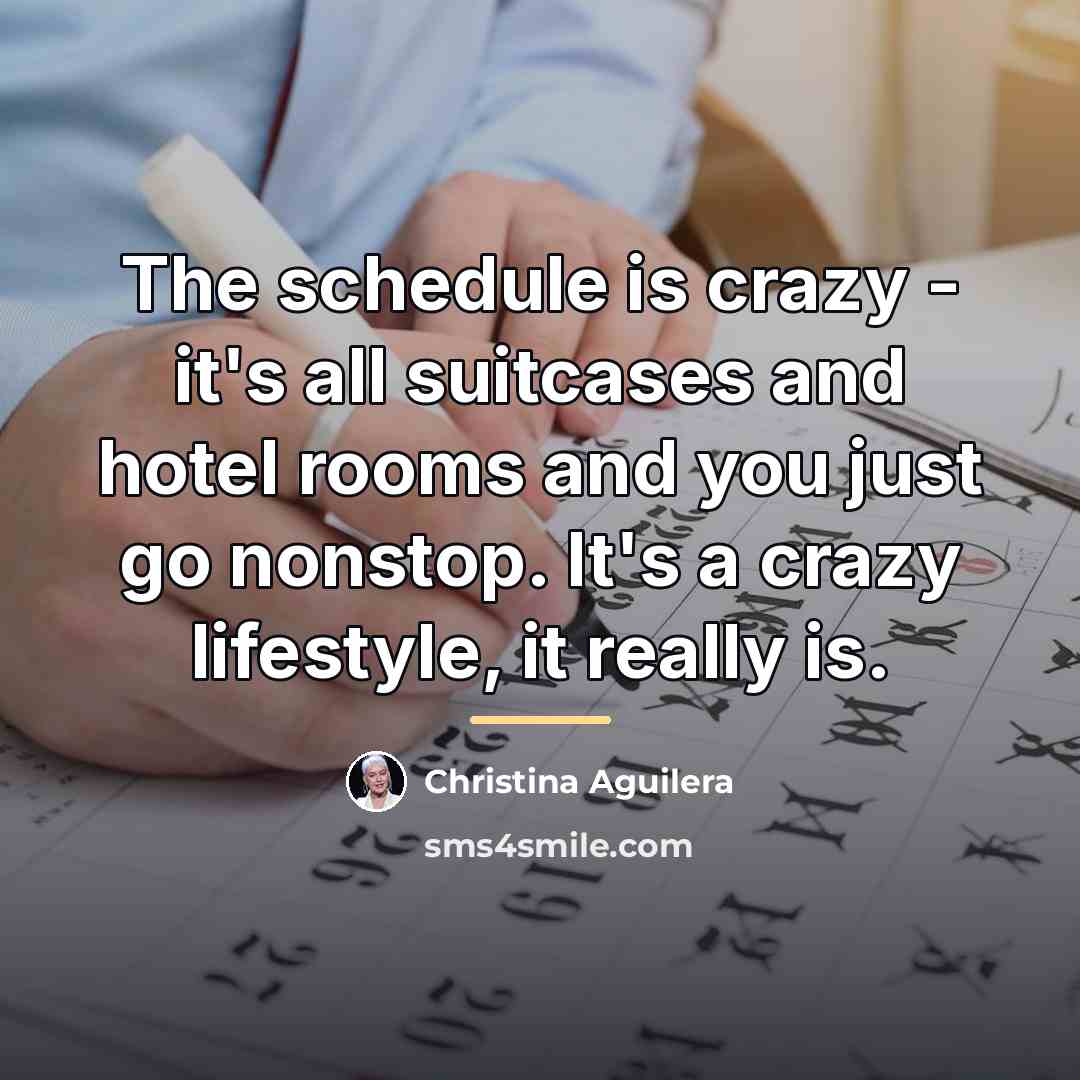 “The schedule is crazy - it's all suitcases and hotel…” quote by Christina Aguilera