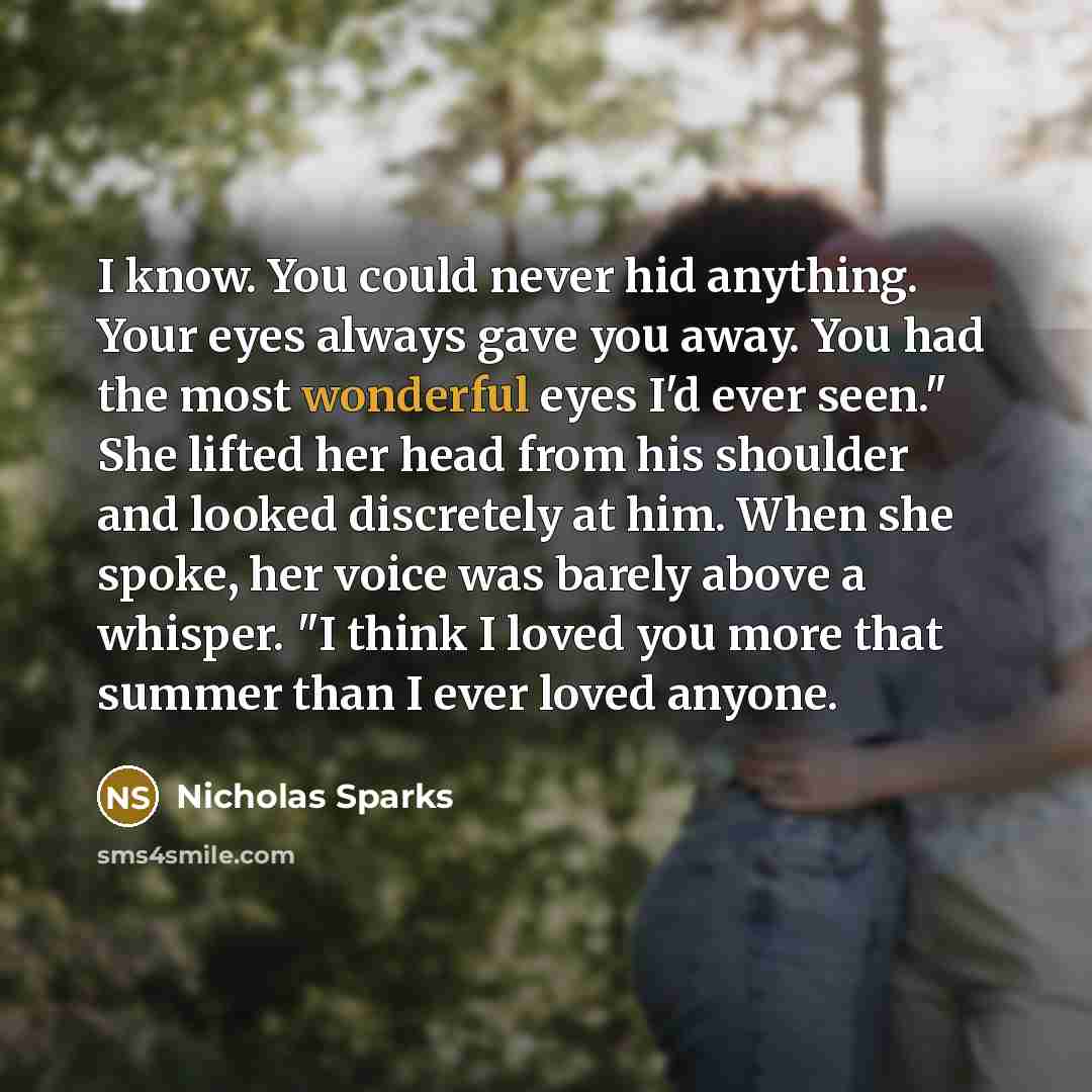“I know. You could never hid anything. Your eyes always…” quote by Nicholas Sparks