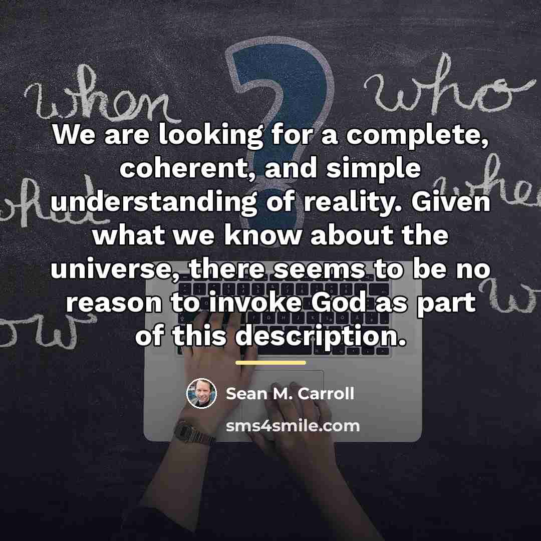 “We are looking for a complete, coherent, and simple understanding…” quote by Sean M. Carroll