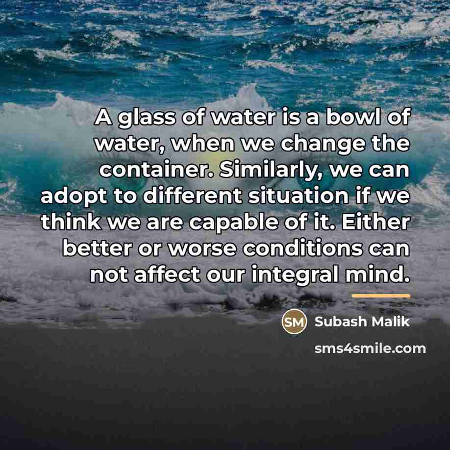 “A glass of water is a bowl of water, when…” quote by Subash Malik